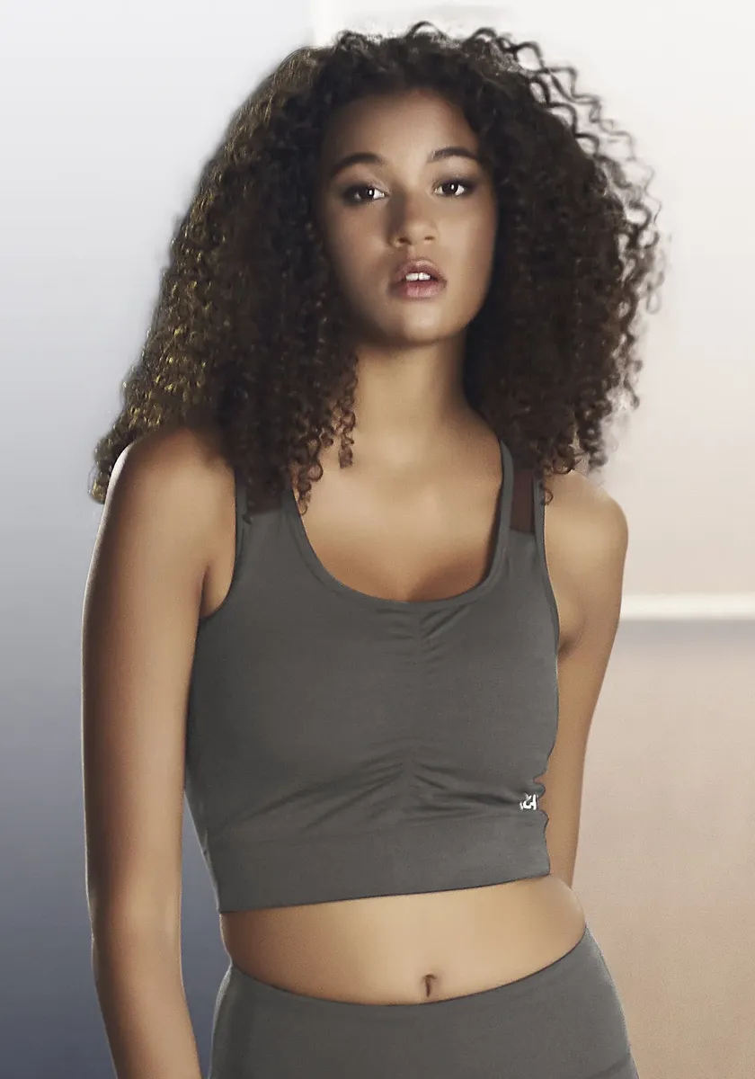 

Укороченный топ LASCANA ACTIVE "Sport Top" с рюшами и сетчатыми вставками, хаки