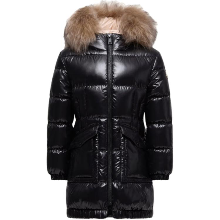 

Пуховик с капюшоном, отделанный овчиной, детский Moncler, черный