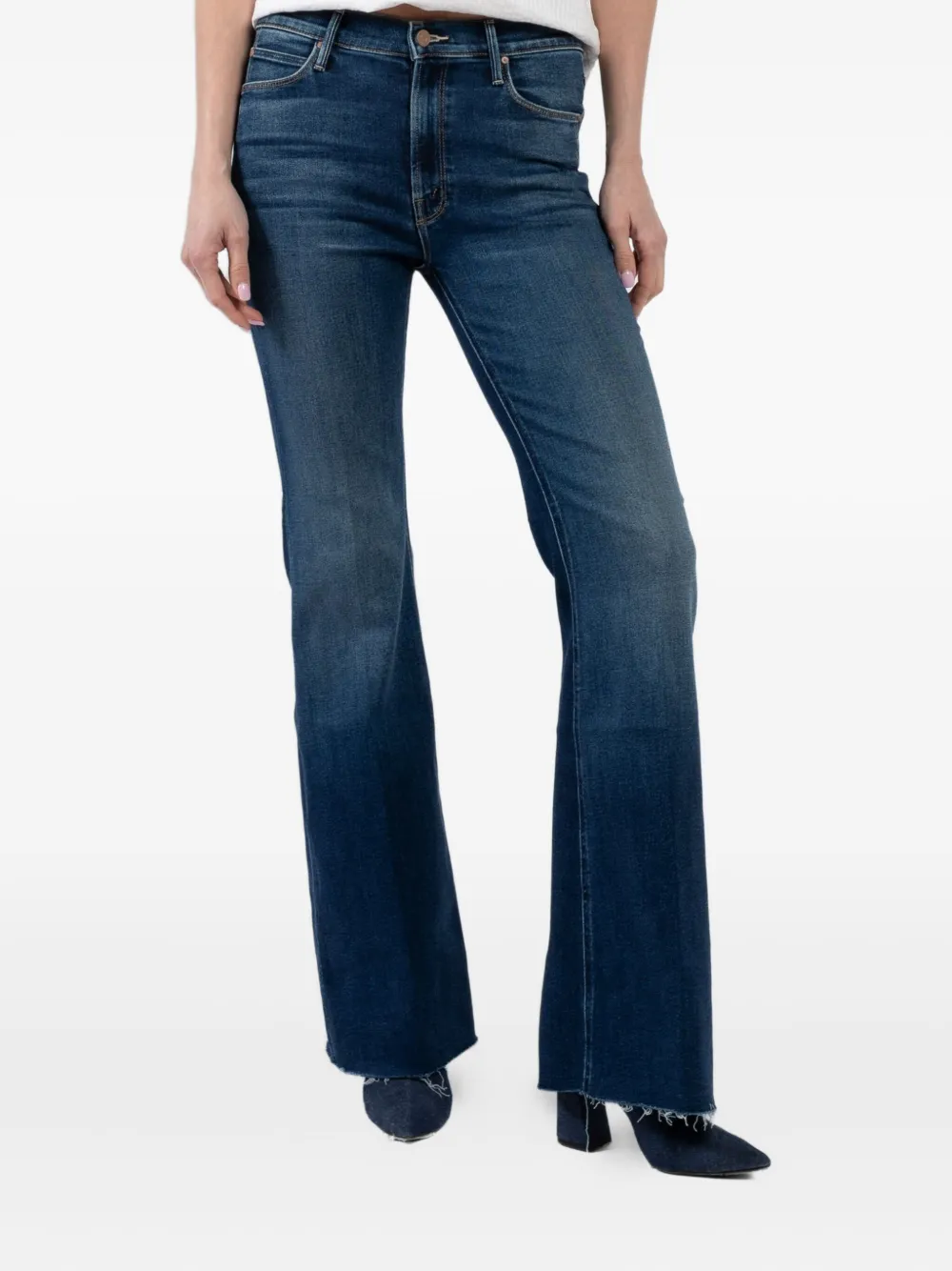 

Расклешенные джинсы с бахромой MOTHER, синий