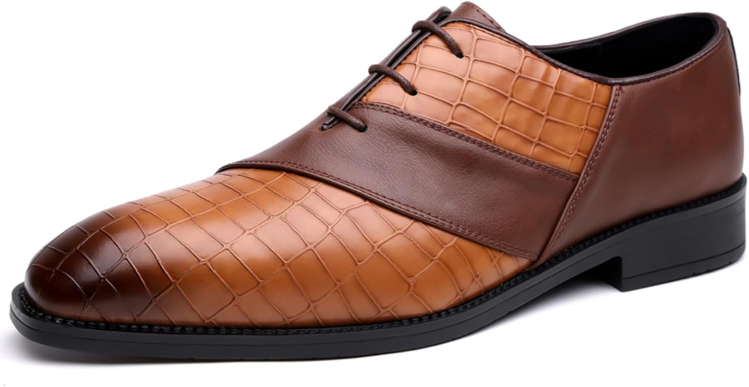 

Мужские лоферы LSHWCIFT без шнурков, Деловая и повседневная обувь из тисненой кожи под крокодила для работы, официальных и полуофициальных мероприятий, коричневый
