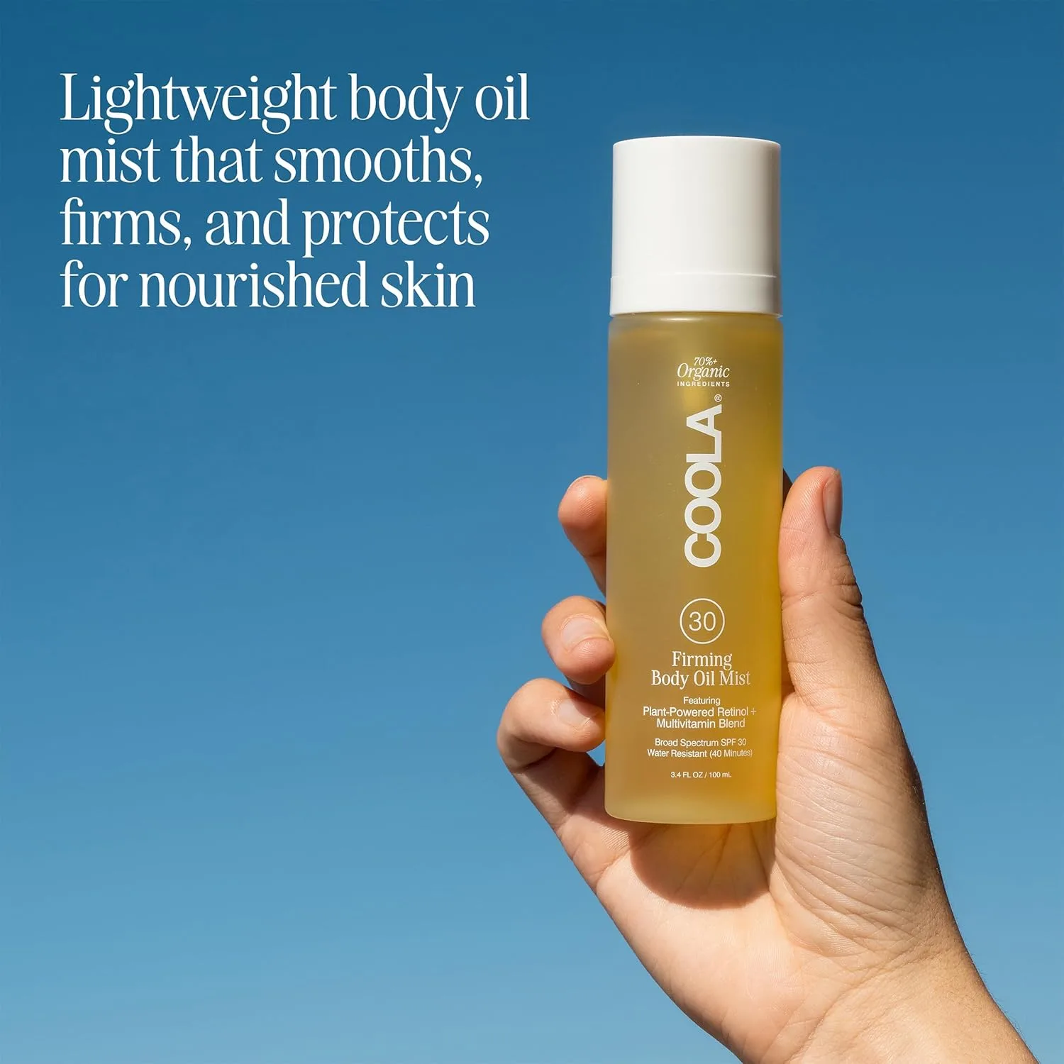 Укрепляющий спрей для тела COOLA SPF 30, легкий увлажняющий органический солнцезащитный спрей с бакучиолом, витаминами C, D, E, маслами облепихи и моринги, укрепляет и разглаживает кожу, 95 мл. — фото 2