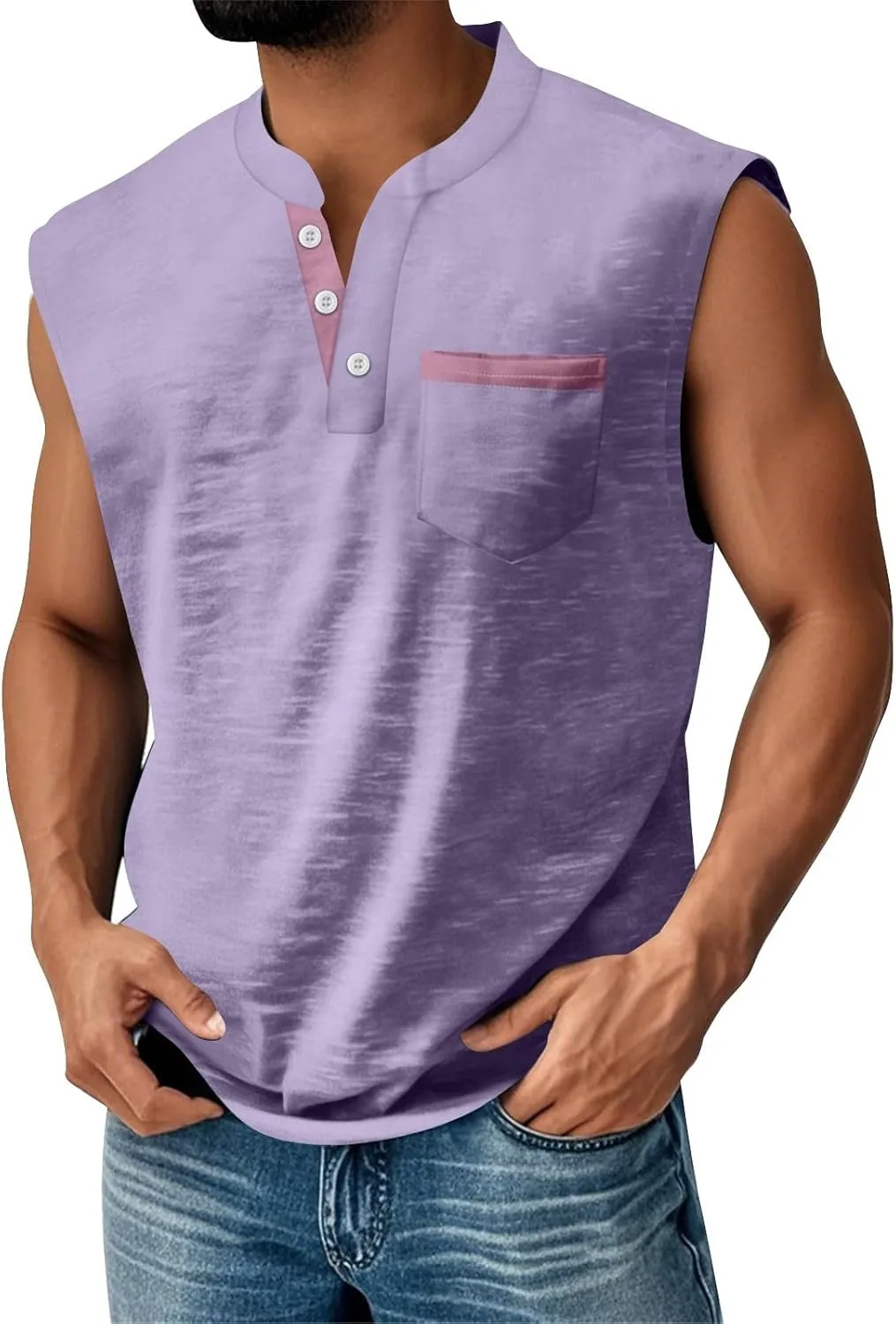 

GOFULY Футболка без рукавов для мужчин, V-образный вырез, карман