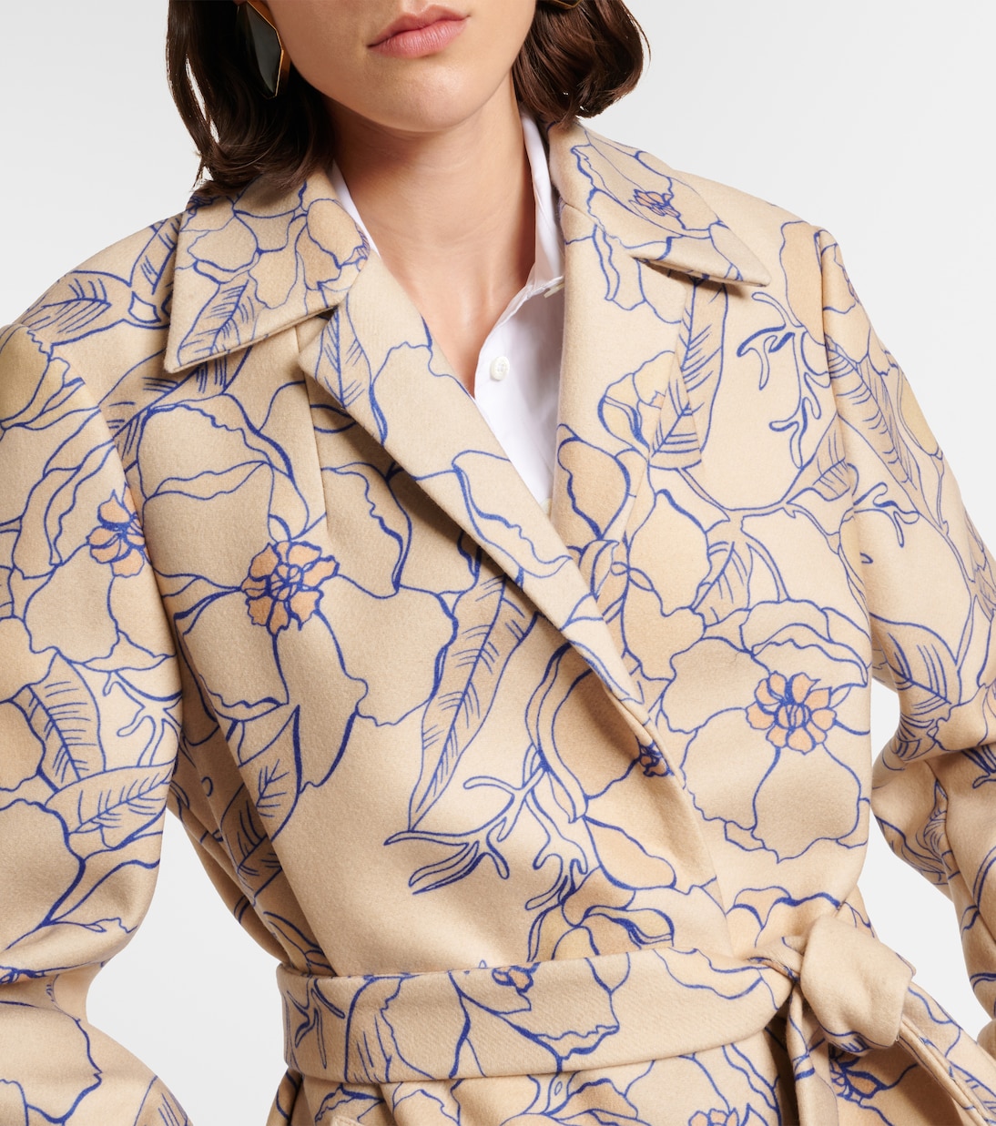 Пальто-тренч из смесовой шерсти с цветочным рисунком Dries Van Noten, экрю — фото 4
