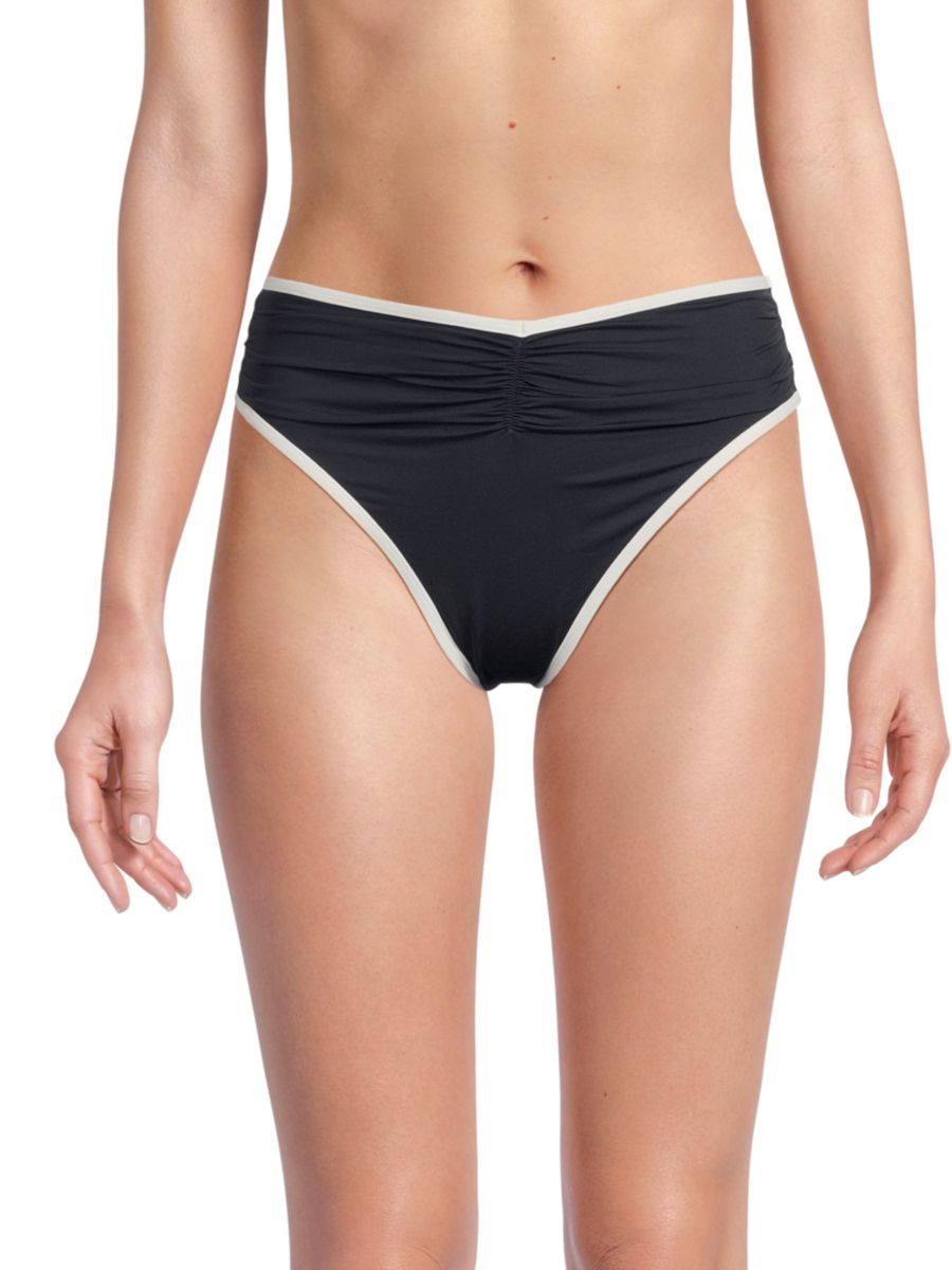 

Плавки-бикини с высокой талией и сборками WeWoreWhat, цвет Dark Navy Off White