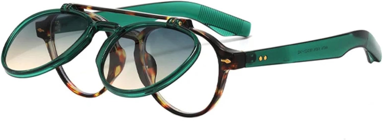 

Модные женские солнцезащитные очки с откидными линзами UV400, мужские солнцезащитные очки в стиле панк с заклепками и градиентным переходом цвета TOIPASTN, Green Green Tea