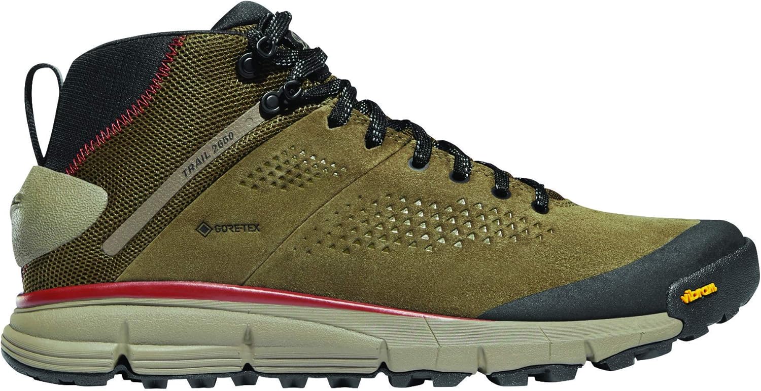 Мужские водонепроницаемые походные туфли Danner Trail 2650 Gore-Tex Mid 4" - верх из замши и текстиля с комфортной стелькой, системой поддержки пятки EXO и противоскользящей подошвой, оливковый — фото 2