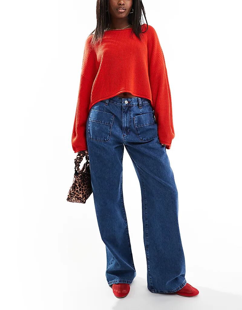 

Широкие джинсы ASOS DESIGN цвета индиго с накладными карманами