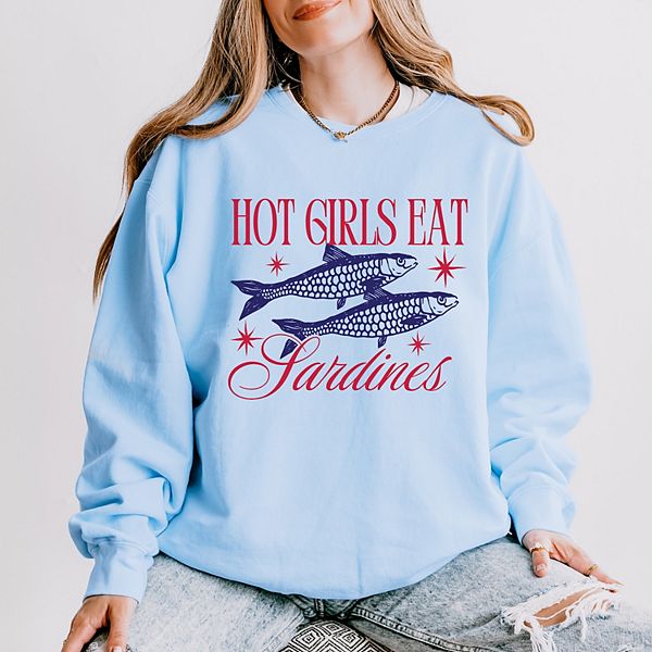 

Легкий свитшот Hot girls eat sardines с технологией garment dyed Simply Sage Market