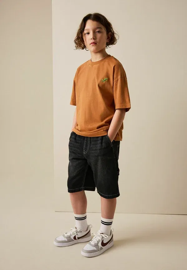 Футболка Regular fit, Next, модель washed chest embroidery t-shirt, ржаво-коричневый