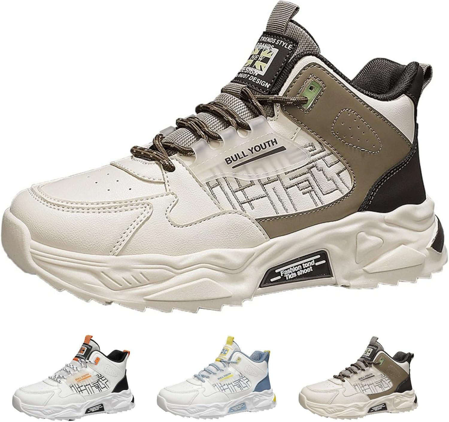 

Мужские высокие кроссовки MACEFIL с массивной подошвой, модные, удобные, противоскользящие, для повседневной ходьбы, спорта и баскетбола, коричневый/бежевый