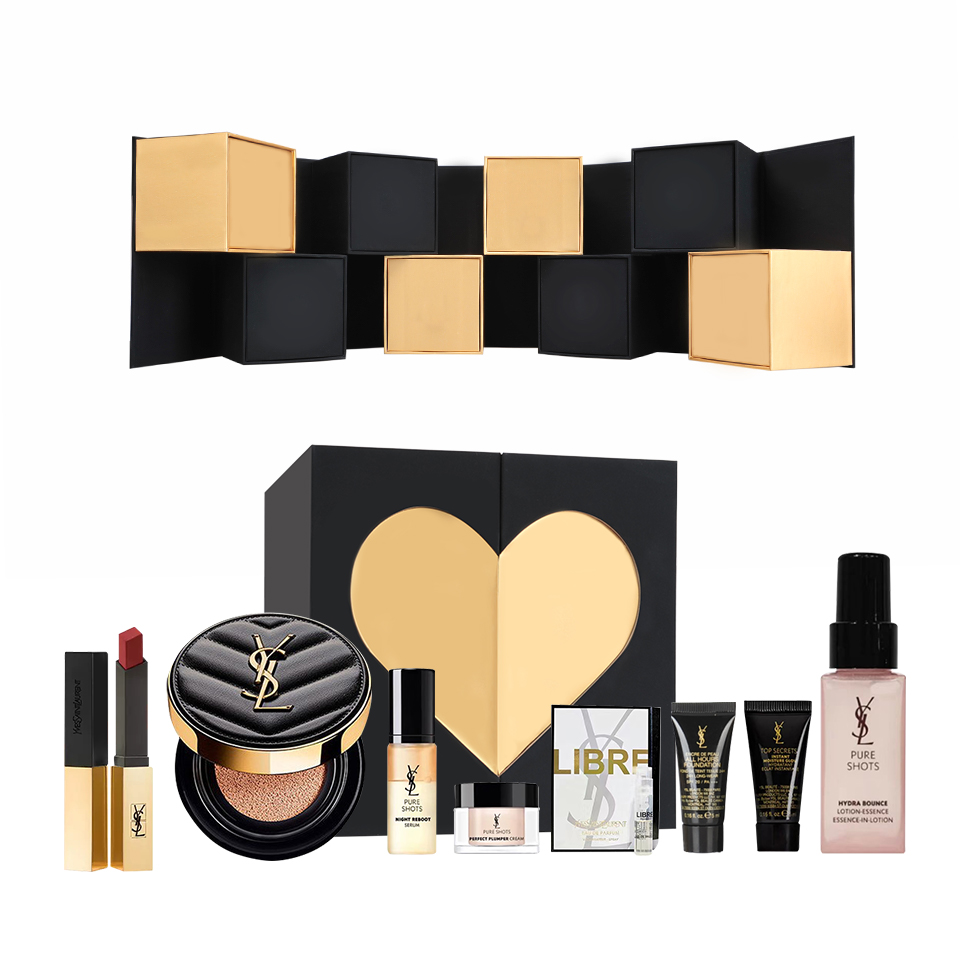 Набор косметики для женщин SAINT LAURENT, Lip Balm #7B+Leather Air Cushion B20# Formal Wear, Perfume Magic Cube Gift Box Set — фото 2