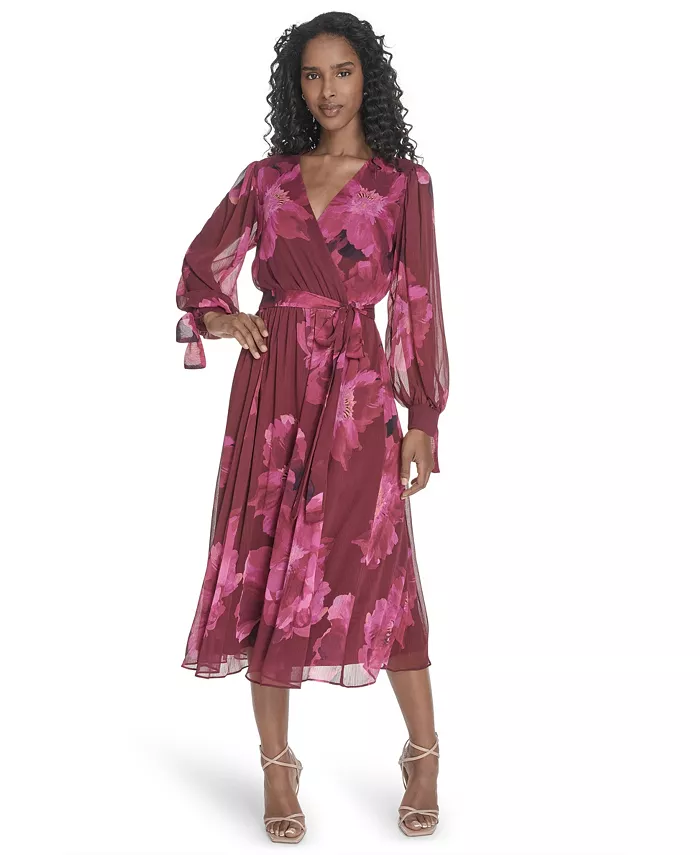 

Платье миди с завязывающимися рукавами большого размера Calvin Klein, розовый