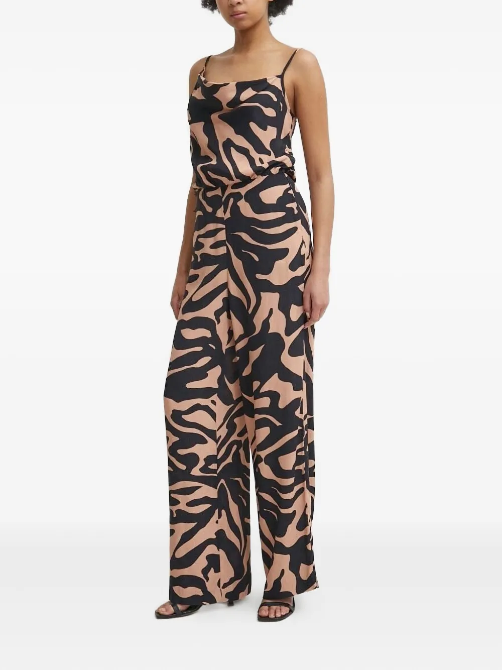 

Комбинезон с воротником-хомутом и зебровым принтом Sisley, коричневый