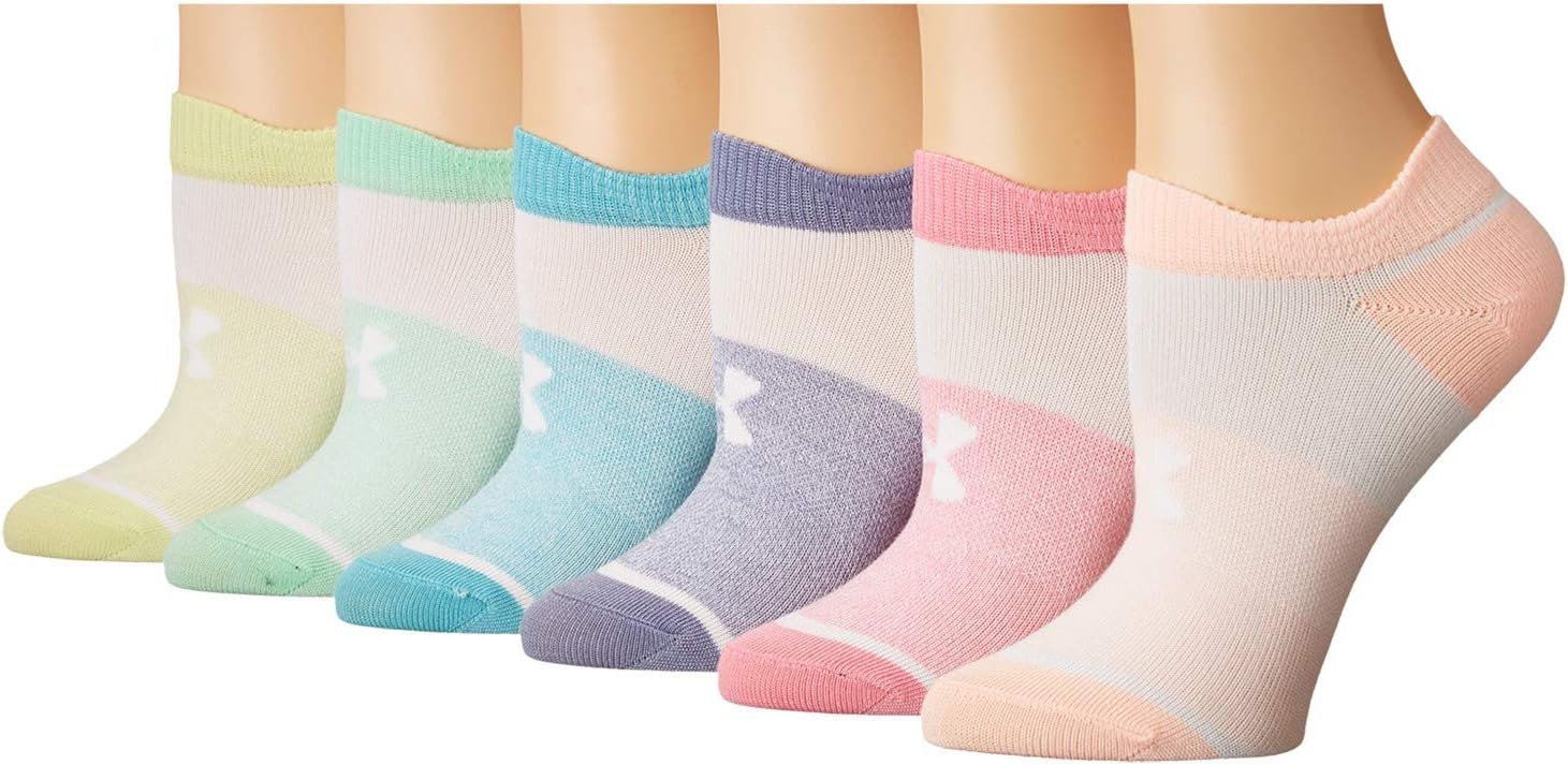 

Under Armour Kids' Essential 2.0 легкие носки ноу-шоу (6 пар), Lipstick(1332984-691)/Green