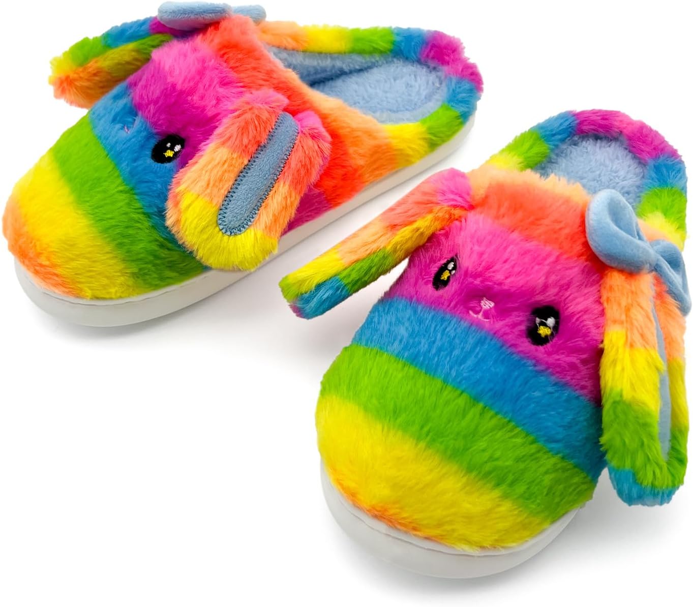 

Тапочки в виде кролика для женщин и мужчин, милый бантик, пушистые, мягкие, уютные, плюшевые, мультяшные, стильные, забавные, пушистый кролик, подушка, облако, домашние тапочки для спальни и дома для женщин, для улицы и дома Nzfun, Rainbow