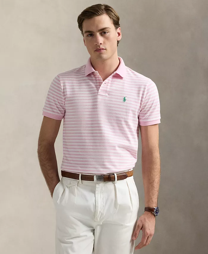 

Мужская классическая полосатая поло из сетчатой ткани Polo Ralph Lauren, розовый