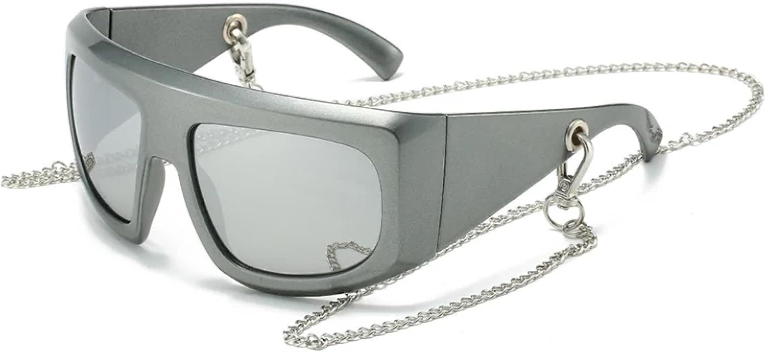 

Ретро большие солнцезащитные очки «кошачий глаз» для женщин, модные очки с цепочкой, солнцезащитные очки UV400 для мужчин, трендовые зеркальные очки TVTBBVV, Silver Silver Mirror