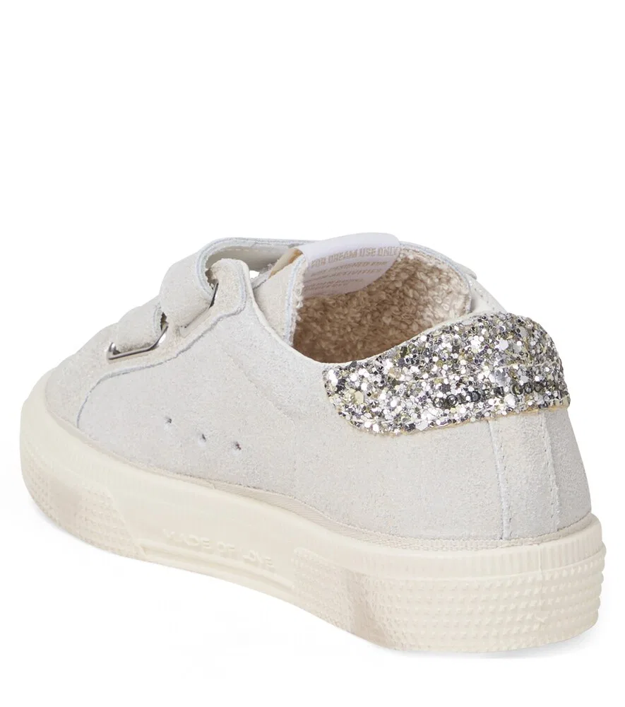 Кожаные кроссовки с блестками May School Golden Goose Kids, белый — фото 2