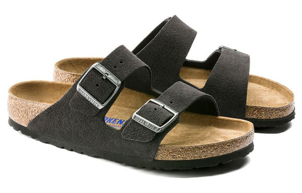 Тапочки arizona soft footbed suede leather narrow fit sandals 'velvet gray' Birkenstock, серый — фото 3