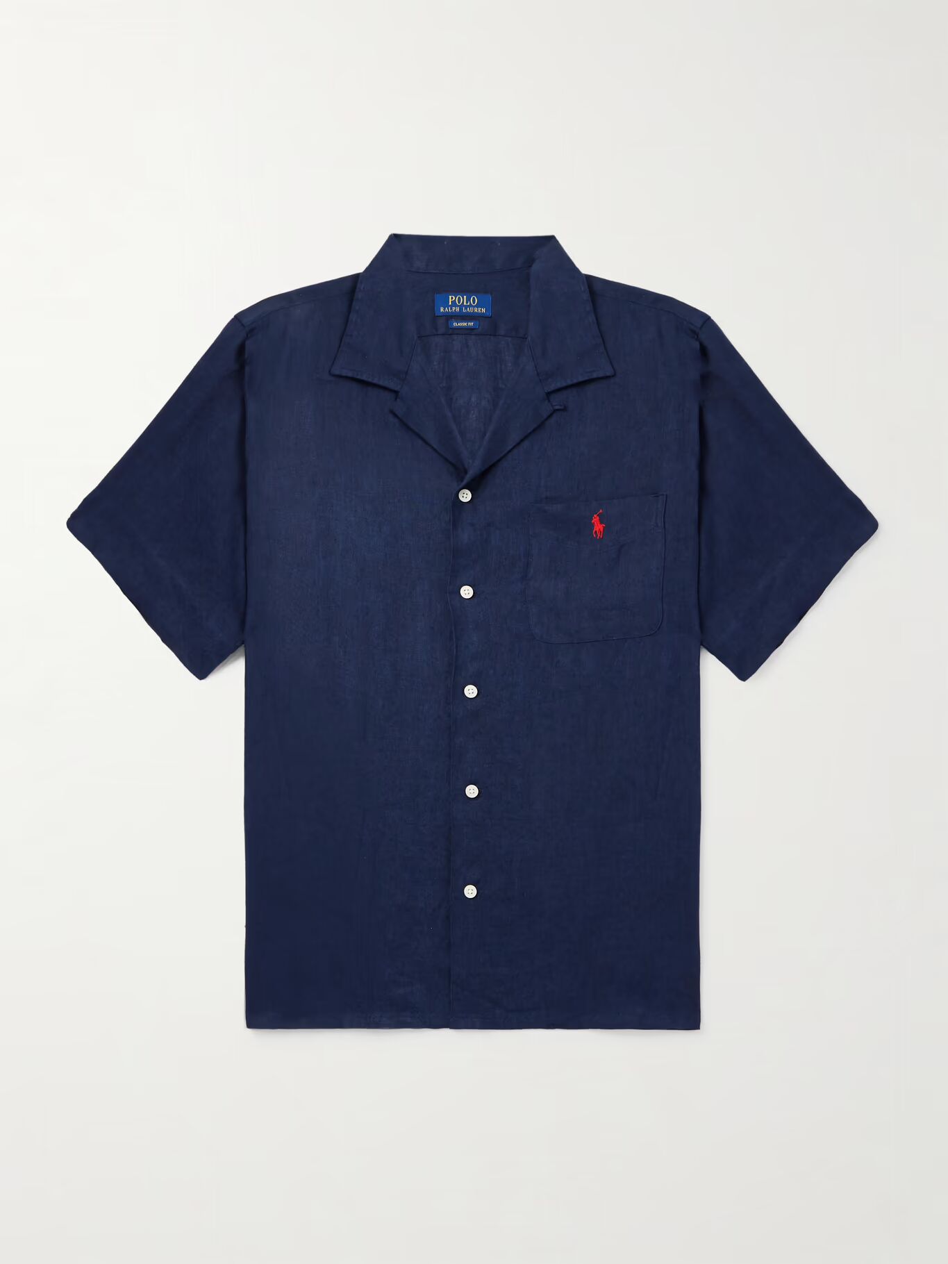 

Льняная рубашка с вышитым логотипом и отложным воротником POLO RALPH LAUREN, темно-синий