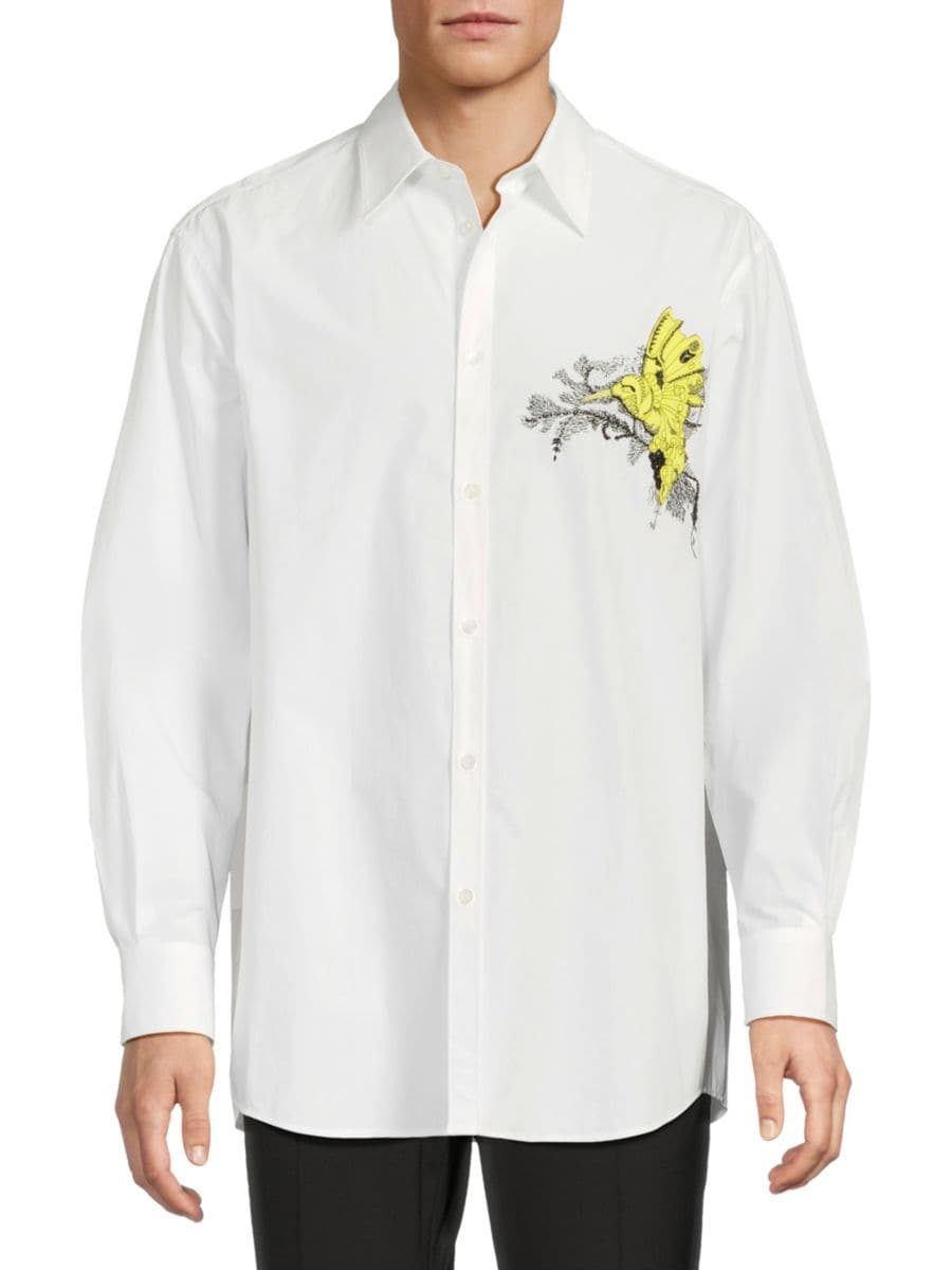 

Рубашка из хлопка с вышитой птицей Valentino, цвет White Yellow Black