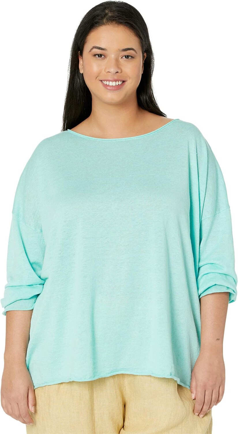 

Топ Eileen Fisher Boatneck Box Top in Organic Linen Cotton Jersey, цвет Aqua