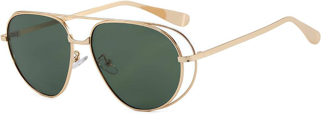 

Солнцезащитные очки-авиаторы ICARA в стиле ретро с двойной металлической оправой, защита от УФ-излучения для повседневного ношения в соответствии с модными тенденциями, Gold/Green