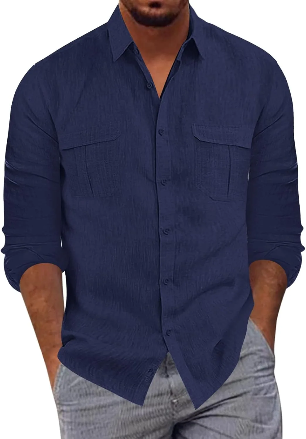 

Мужская повседневная рубашка на пуговицах Loose Fit с длинным рукавом и лацканами