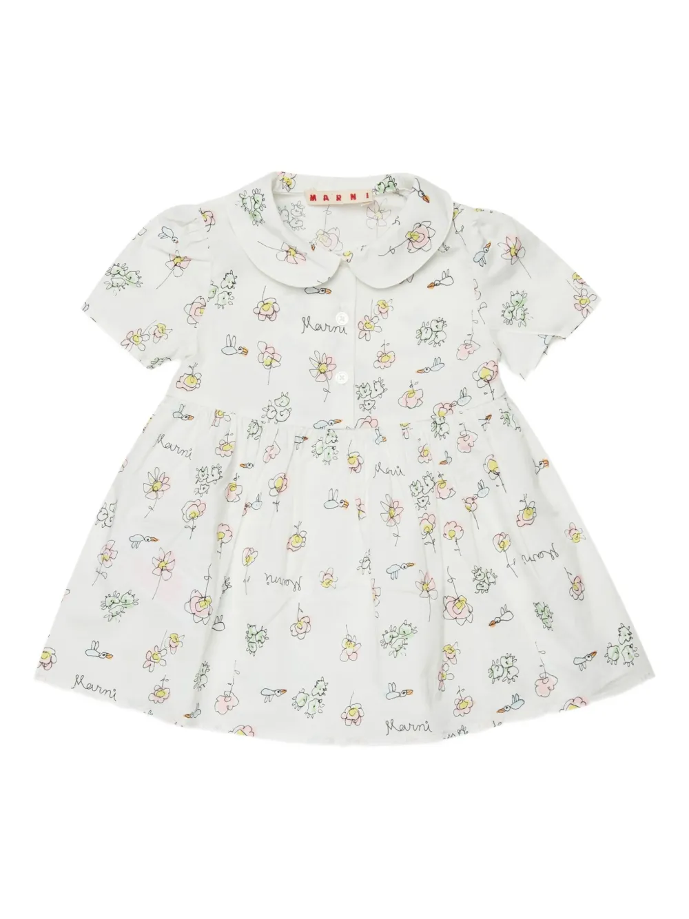 

Платье с воротником Питер Пэн и цветочным принтом Marni Kids, белый