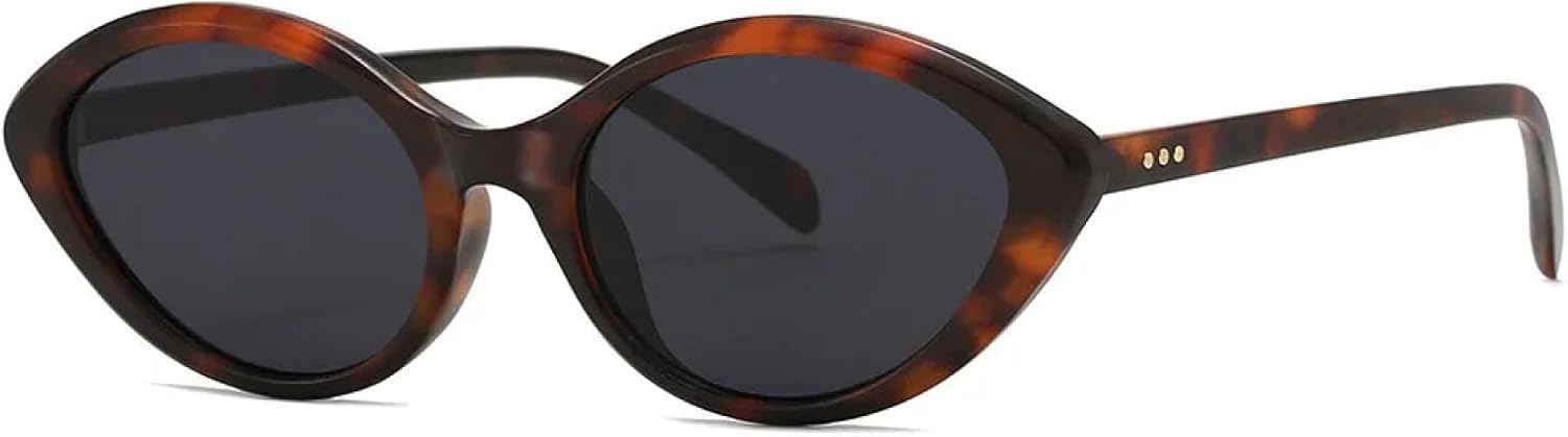 

Винтажные тонкие солнцезащитные очки в большой оправе овальной формы для женщин и мужчин, популярные, в стиле панк, с заклепками, с защитой от УФ-излучения UV400 TYUVIVO, Leopard Black