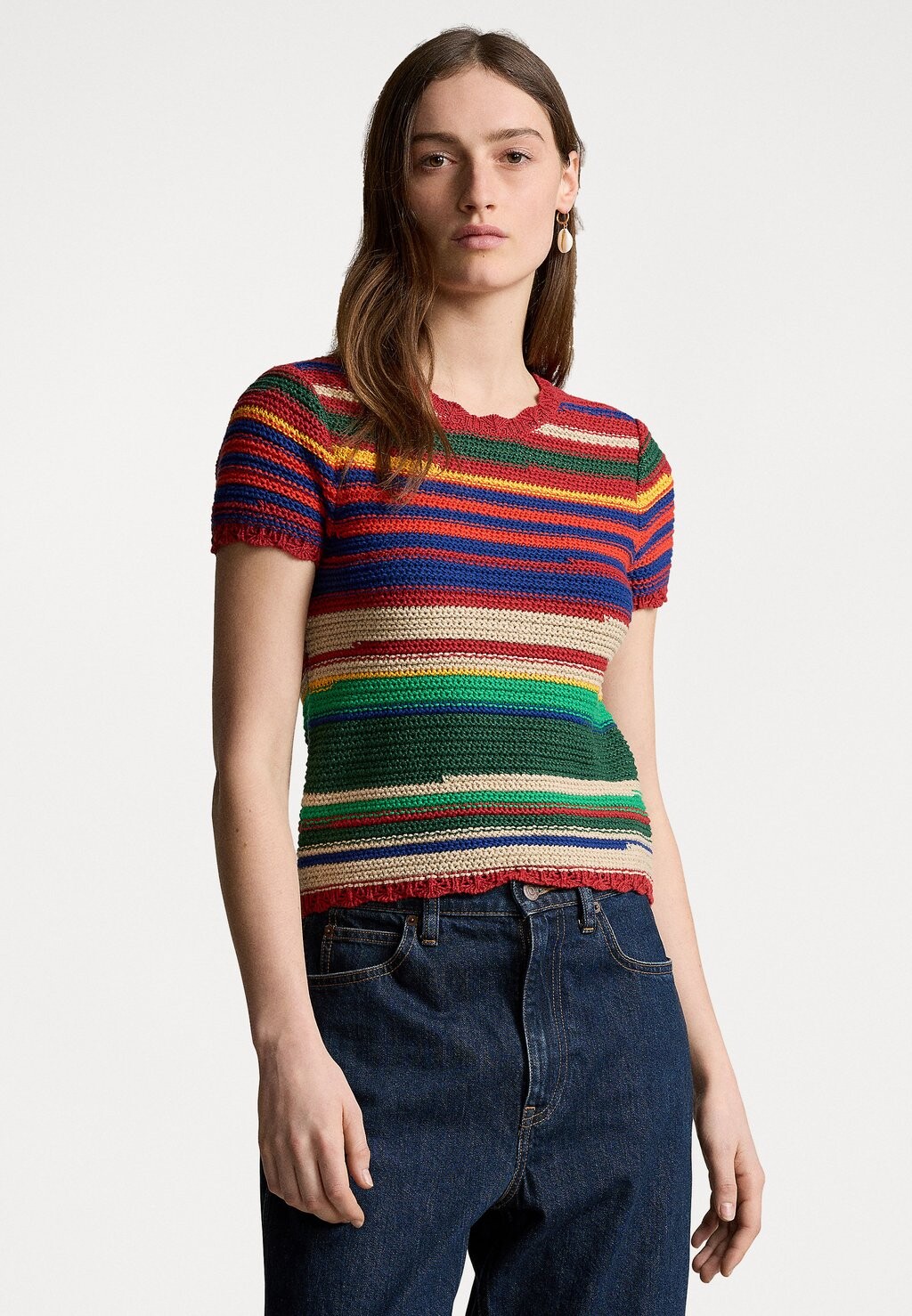 

Футболка с принтом STRIPED COTTON LINEN SWEATER Ralph Lauren, разноцветный