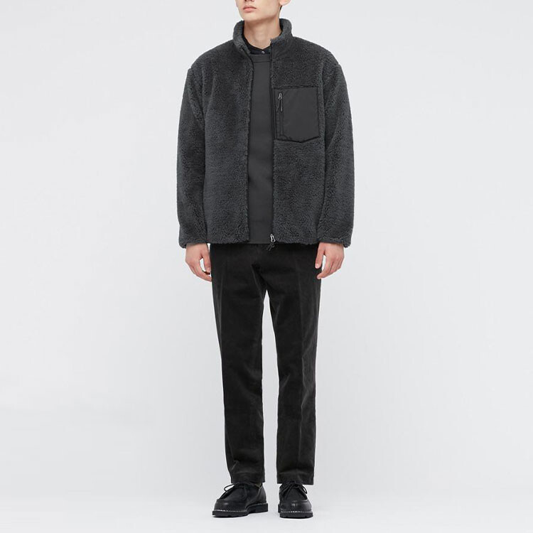 Флисовая куртка с длинными рукавами и застежкой-молнией Uniqlo, 08 темно-серый — фото 2