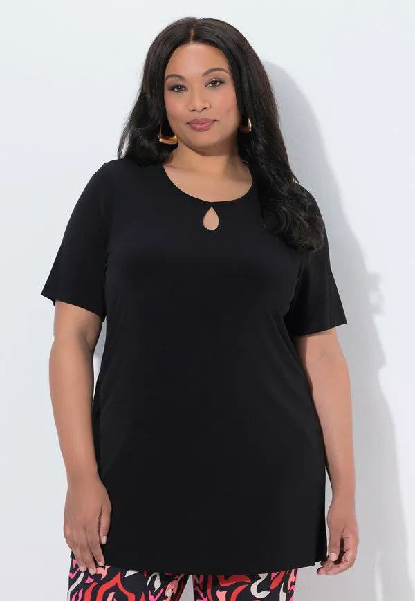 

Базовая футболка keyhole alinie rundhals halbarm Ulla Popken, Black, Черный, Базовая футболка keyhole alinie rundhals halbarm Ulla Popken, Black