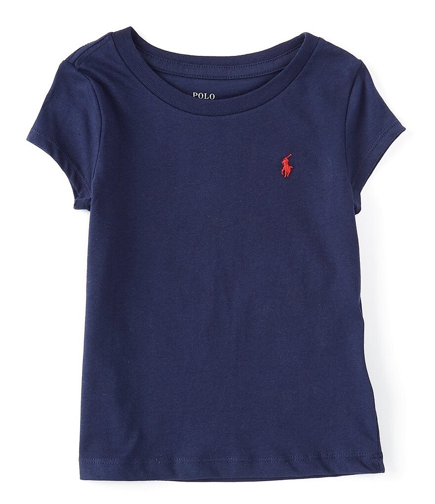 

Приталенная футболка из джерси с короткими рукавами Polo Ralph Lauren Essential Little Girls 2T-6X, синий