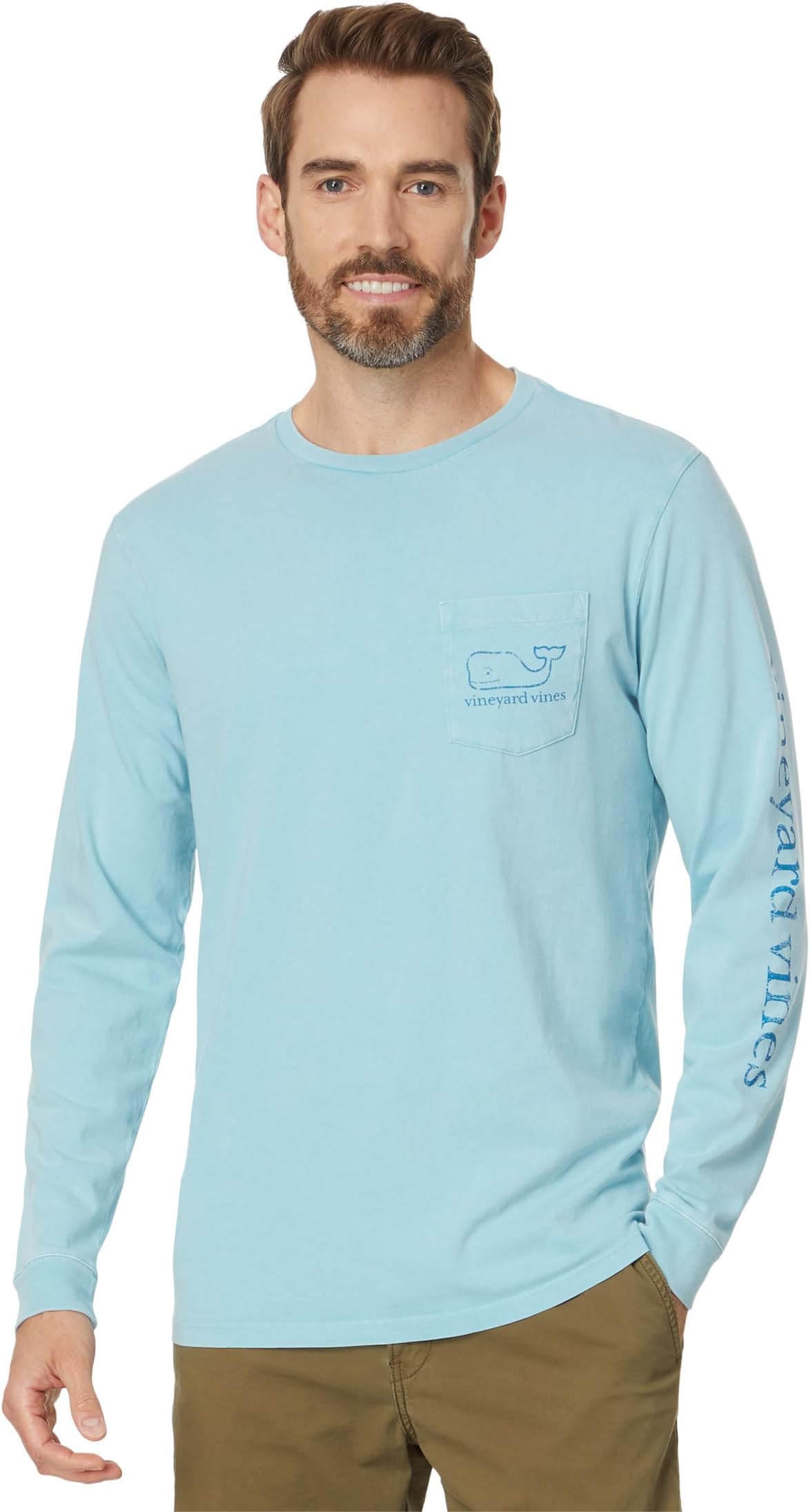 

Футболка Vineyard Vines Heritage Wash VV Long Sleeve Tee, цвет Cape Blue