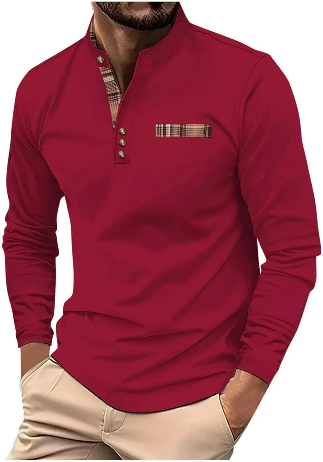 

Мужская рубашка-поло с длинным рукавом и воротником-стойкой