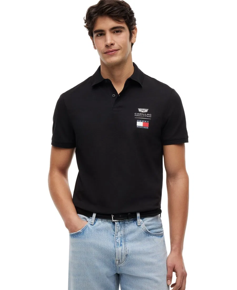 Мужская поло-рубашка с логотипом Cadillac F1 Tommy Hilfiger, черный