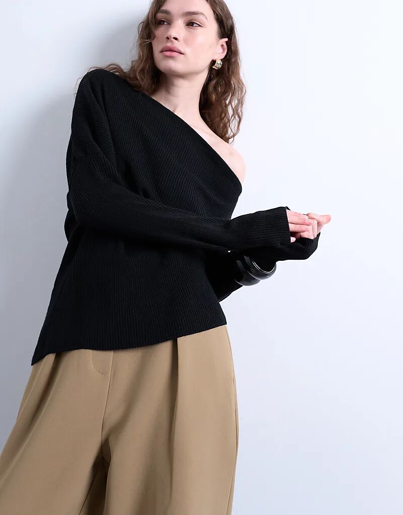 

Вязаный топ Topshop с открытыми плечами черного цвета