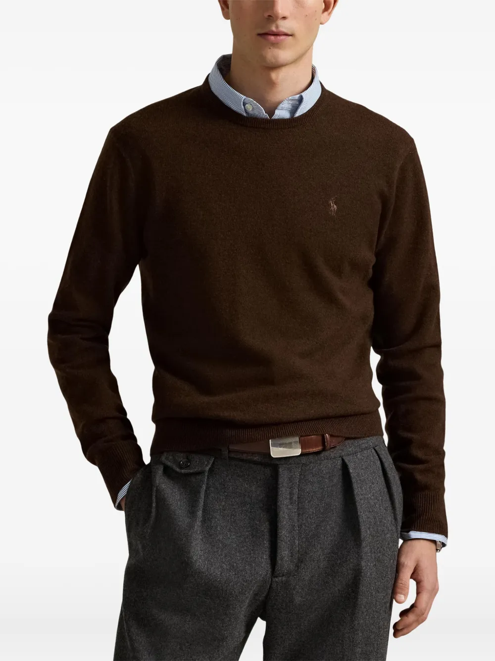 Свитер с круглым вырезом POLO RALPH LAUREN, коричневый — фото 3