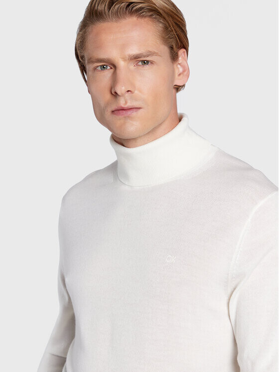 Свитер с высоким воротником приталенного кроя Calvin Klein, белый — фото 4