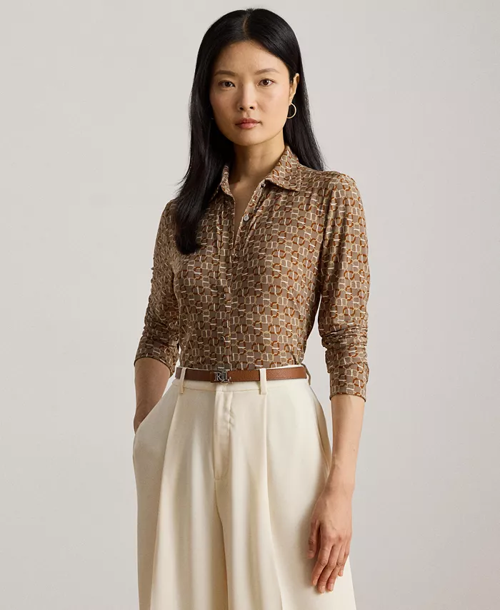 

Женская облегающая футболка с геометрическим принтом Lauren Ralph Lauren, коричневый