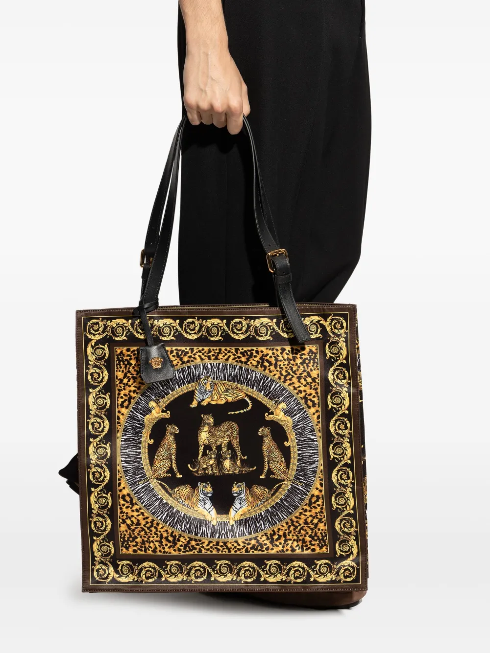 Сумка-тоут с анималистичным принтом VERSACE, черный — фото 2
