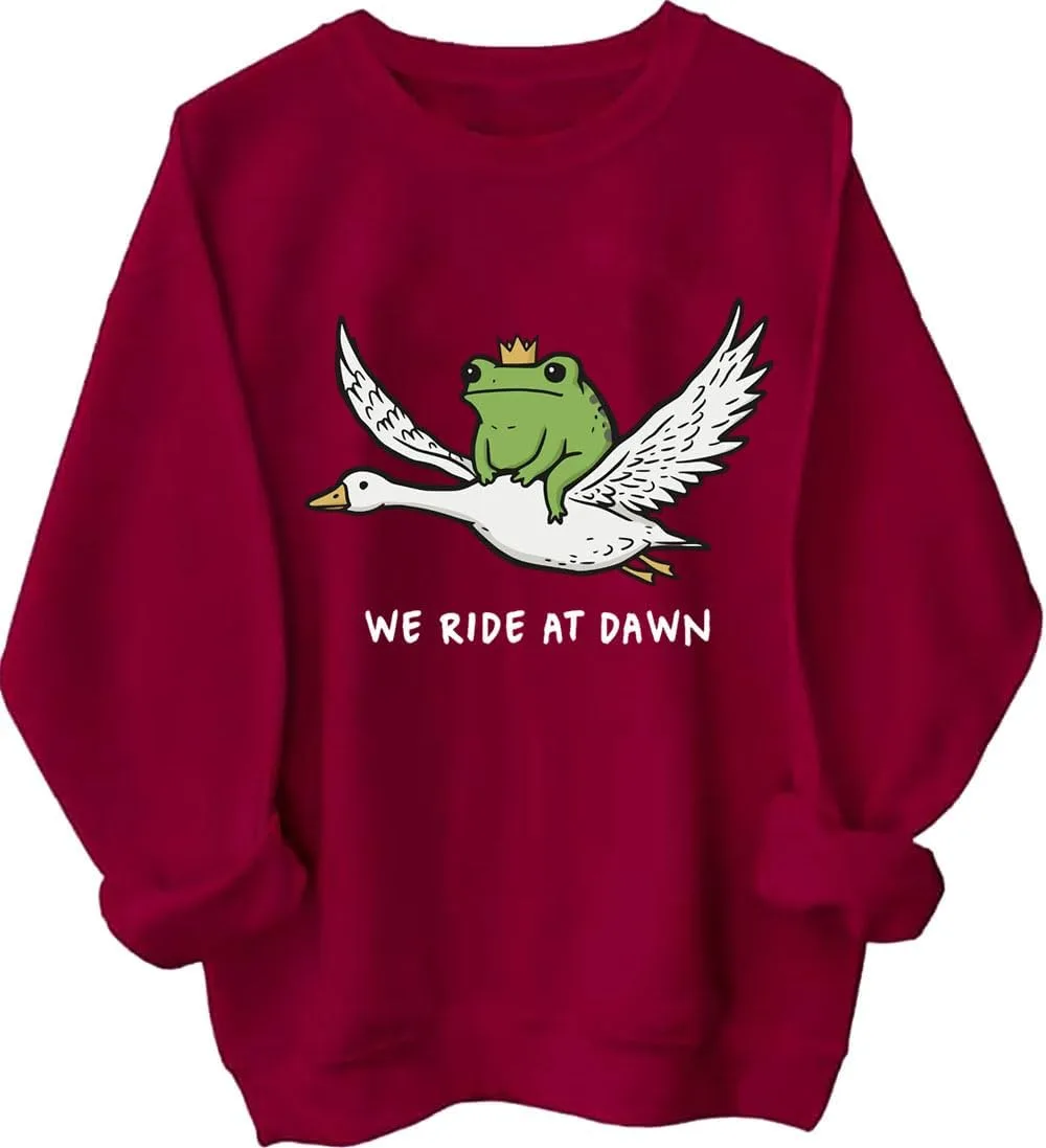 

Толстовка We Ride at Dawn Frog, худи Crown Frog Riding Goose, веселая фэнтези-топ для мужчин и женщин Czbic