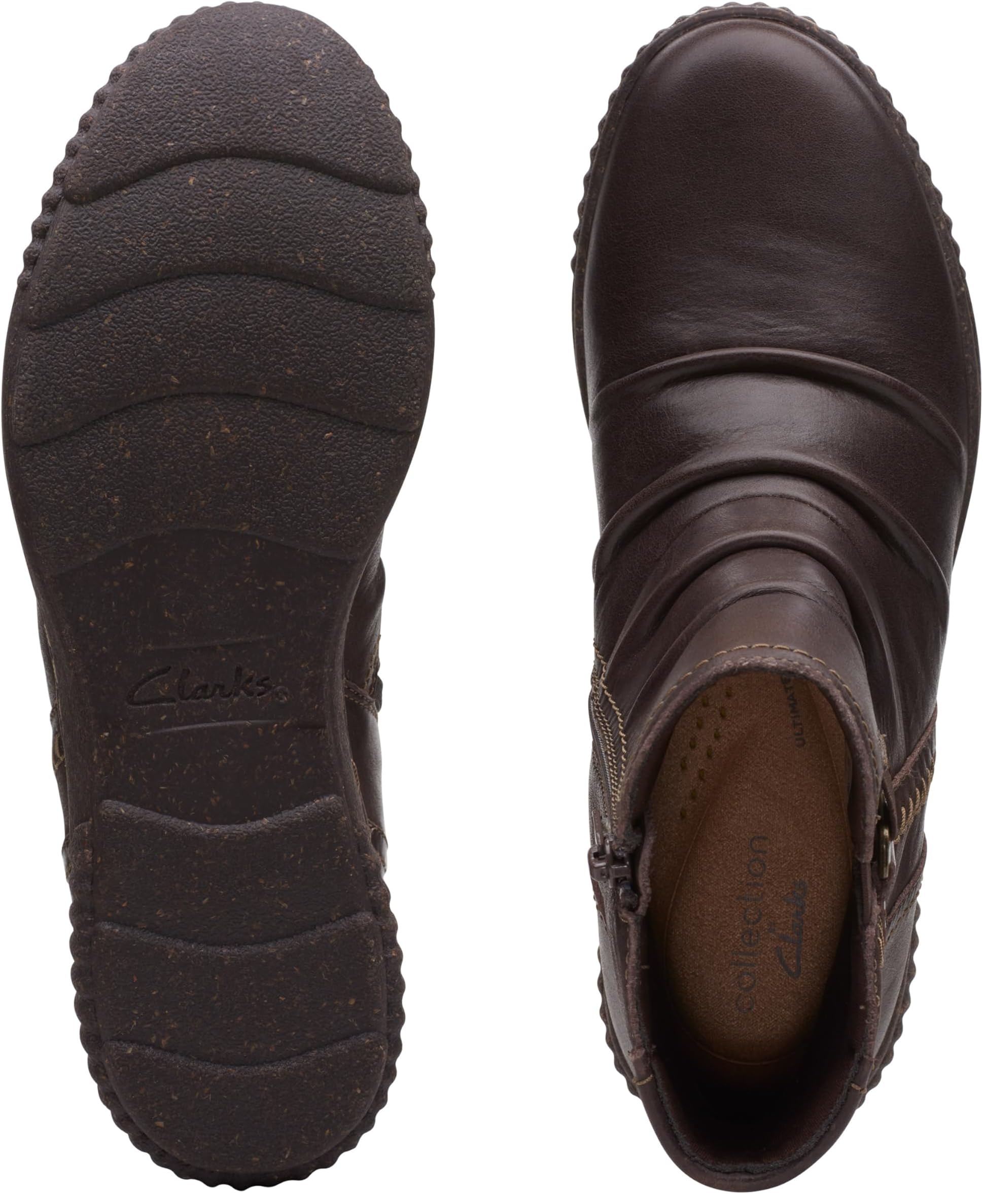 Ботинки женские Clarks Caroline Orchid кожаные со сборкой, темно-коричневый — фото 2