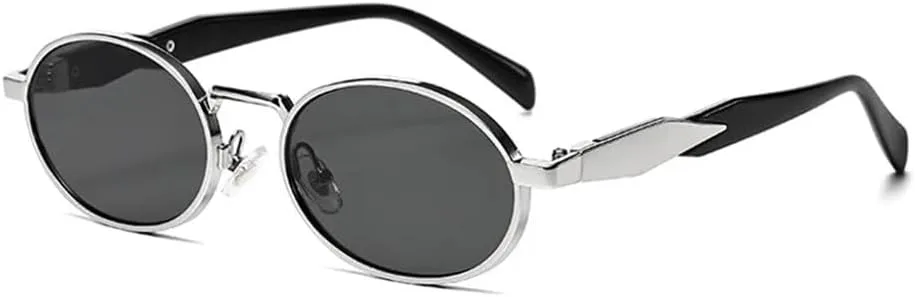 

Солнцезащитные очки UV400 с металлической оправой в овальном стиле панк для женщин и мужчин, для бега и занятий спортом на открытом воздухе UYPTK, Silver Black