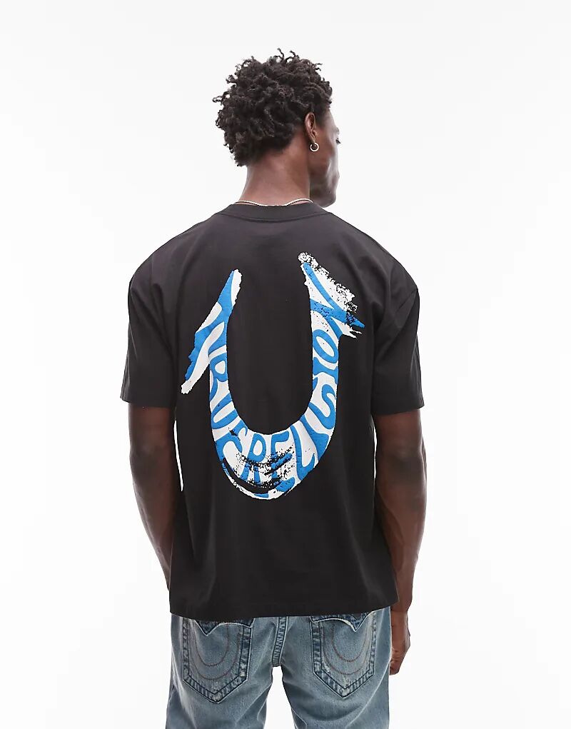 

Футболка оверсайз с нарисованным логотипом True Religion черного цвета