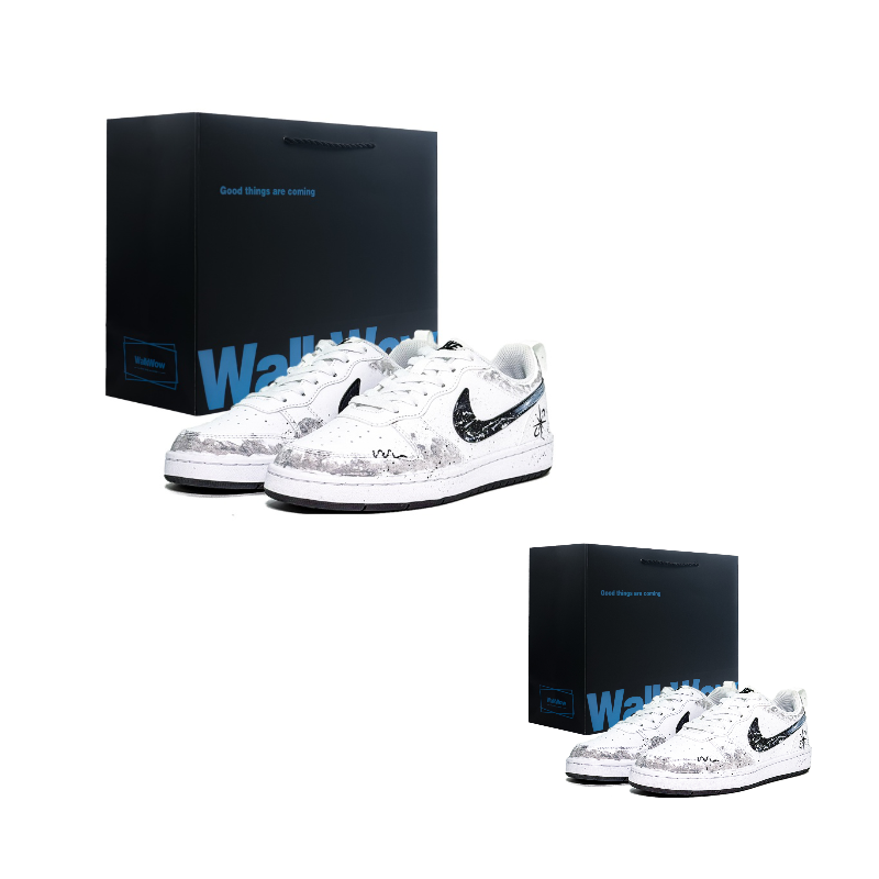 

Nike Кроссовки для скейтбординга Court Borough Ink White Star Trail Abrasion Resistant Breathable Low top для детей, черно-белые