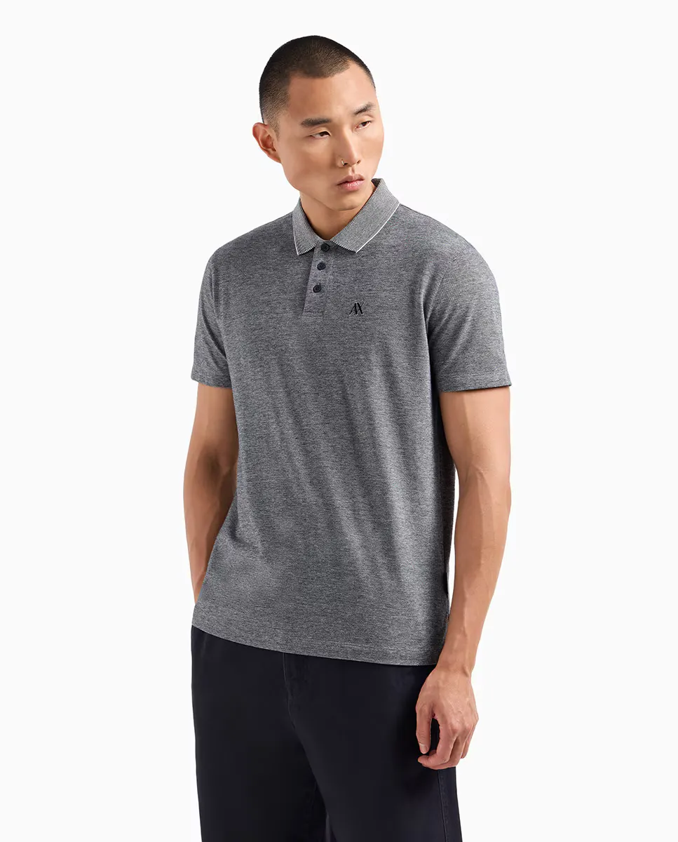 

Мужская рубашка-поло из меланжа пике Armani Exchange, темно-синий