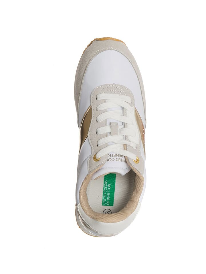 Кроссовки на шнуровке Benetton, цвет beige/weiß/gold — фото 4