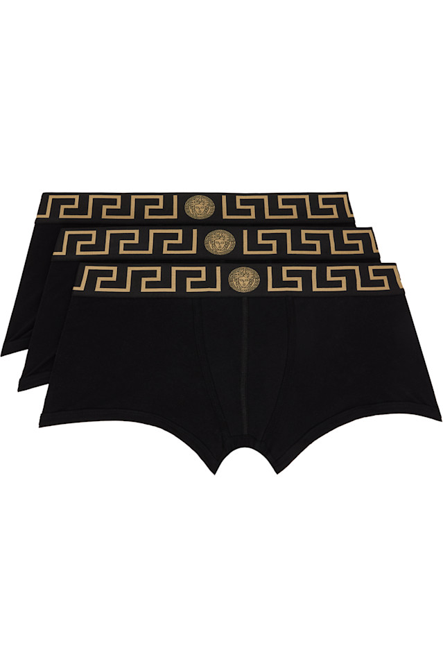 

Три пары черных боксеров с греческим орнаментом Greca Border Trunks Versace, черный